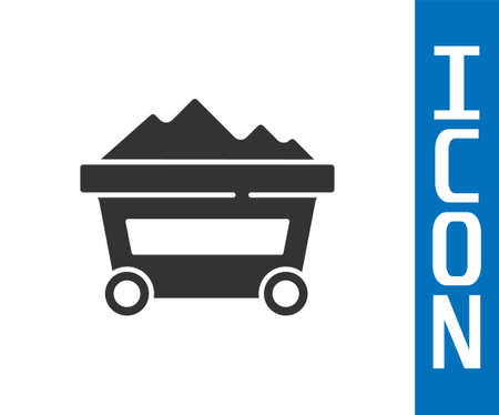 Grey Coal mine trolley icon isolated on white background. Factory coal mine trolley. Vectorのイラスト素材