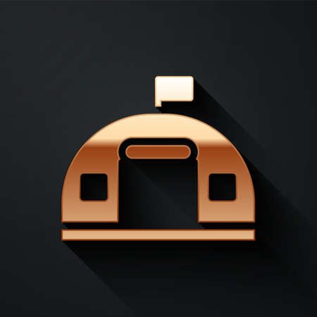 Gold Military barracks station icon isolated on black background. Airstrikes architecture army. Long shadow style. Vectorのイラスト素材
