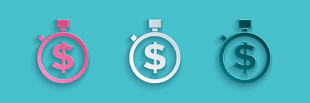 Paper cut Time is money icon isolated on blue background. Money is time. Effective time management....