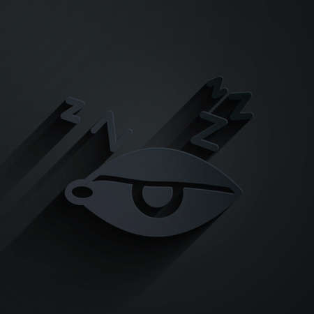 Paper cut Insomnia icon isolated on black background. Sleep disorder with capillaries and pupils. Fatigue and stress. Paper art style. Vectorのイラスト素材
