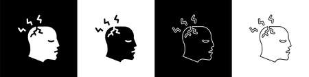 Set Man having headache, migraine icon isolated on black and white background. Vectorのイラスト素材