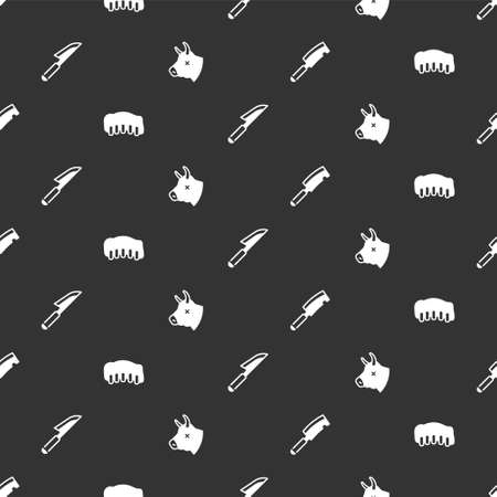Set Meat chopper, Grilled pork bbq ribs, Knife and Cow head on seamless pattern. Vectorのイラスト素材