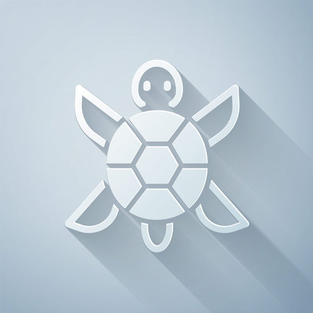 Paper cut Turtle icon isolated on grey background. Paper art style. Vectorのイラスト素材