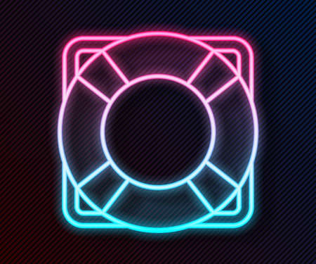 Glowing neon line Lifebuoy icon isolated on black background. Lifebelt symbol. Vector Illustrationのイラスト素材