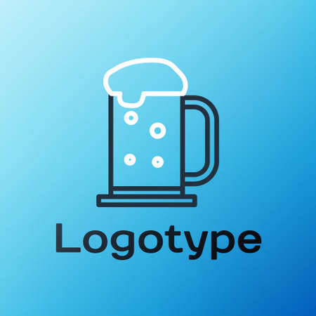 Line Wooden beer mug icon isolated on blue background. Colorful outline concept. Vector Illustrationのイラスト素材