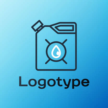 Line Canister for motor machine oil icon isolated on blue background. Oil gallon. Oil change service and repair. Engine oil sign. Colorful outline concept. Vector Illustrationのイラスト素材