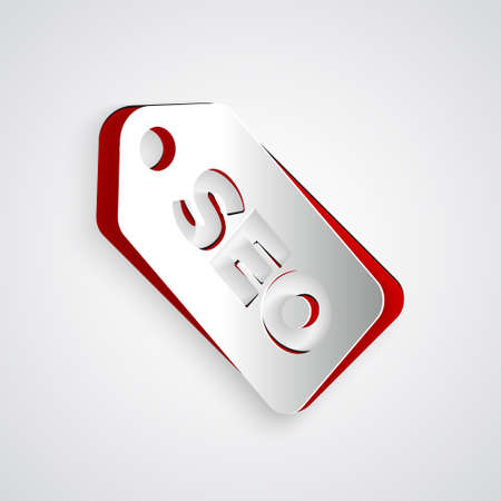 Paper cut SEO optimization icon isolated on grey background. Paper art style. Vectorのイラスト素材