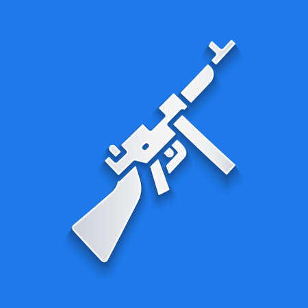 Paper cut   submachine gun icon isolated on blue background.   submachine gun. Paper art style. Vectorのイラスト素材
