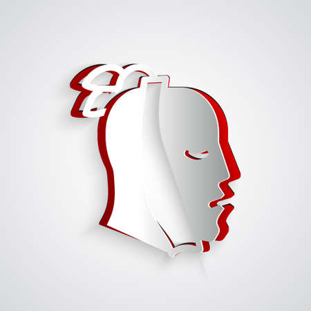 Paper cut Toothache icon isolated on grey background. Paper art style. Vectorのイラスト素材
