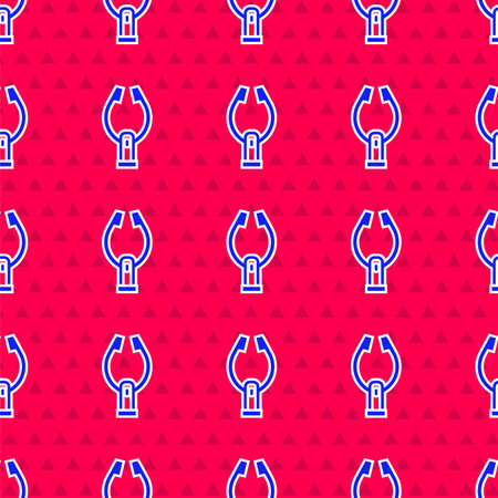 Blue Meat tongs icon isolated seamless pattern on red background. BBQ tongs sign. Barbecue and grill tool. Vectorのイラスト素材