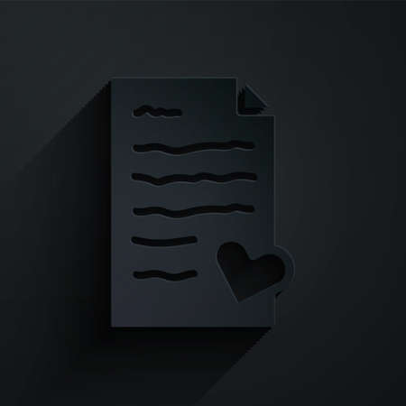 Paper cut Envelope with Valentine heart icon isolated on black background. Message love. Letter love and romance. Paper art style. Vectorのイラスト素材