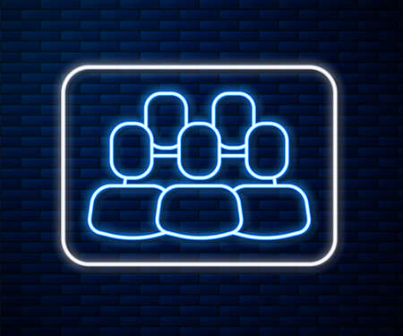 Glowing neon line Project team base icon isolated on brick wall background. Business analysis and planning, consulting, team work, project management. Vectorのイラスト素材