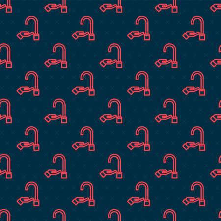 Red line Washing hands with soap icon isolated seamless pattern on black background. Washing hands with soap to prevent virus and bacteria. Vectorのイラスト素材