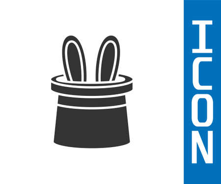 Black line Magician hat and rabbit ears icon isolated on white background. Magic trick. Mystery entertainment concept. 4K Video motion graphic animationのイラスト素材