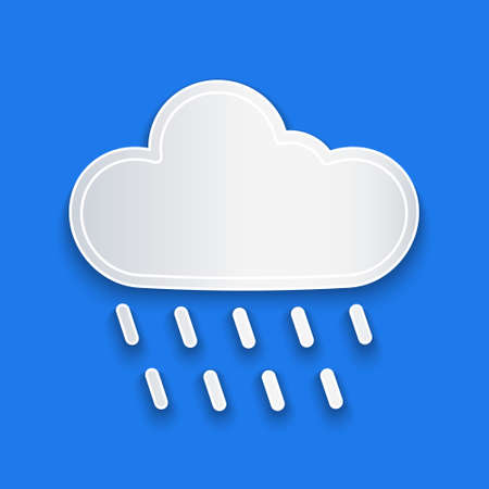 White line Cloud with rain icon isolated on blue background. Rain cloud precipitation with rain drops. 4K Video motion graphic animationのイラスト素材