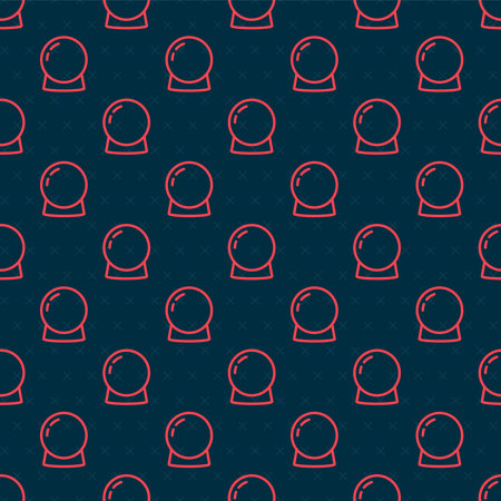 Red line Magic ball icon isolated seamless pattern on black background. Crystal ball. Vector.のイラスト素材