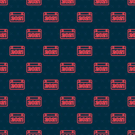 Red line Calendar icon isolated seamless pattern on black background. Event reminder symbol. Merry Christmas and Happy New Year. Vector.のイラスト素材