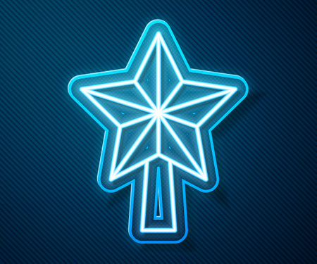 Glowing neon line Christmas star icon isolated on blue background. Merry Christmas and Happy New Year. Vector.のイラスト素材
