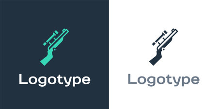 Logotype Sniper rifle with scope icon isolated on white background. Logo design template element. Vectorのイラスト素材