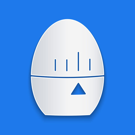 Paper cut Kitchen timer icon isolated on blue background. Egg timer. Cooking utensil. Paper art...