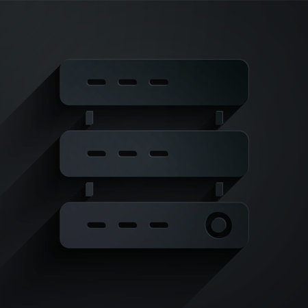 Paper cut Server, Data, Web Hosting icon isolated on black background. Paper art style. Vector