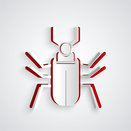 Paper cut Insect fly icon isolated on grey background. Paper art style. Vectorのイラスト素材