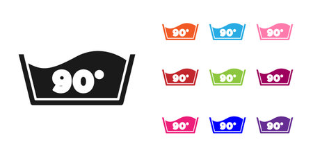 Black Washing under 90 degrees celsius icon isolated on white background. Temperature wash. Set icons colorful. Vectorのイラスト素材