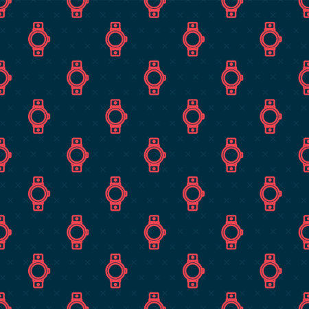 Red line Smartwatch icon isolated seamless pattern on black background. Vectorのイラスト素材