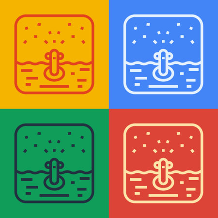 Pop art line Automatic irrigation sprinklers icon isolated on color background. Watering equipment. Garden element. Spray gun icon. Vectorのイラスト素材