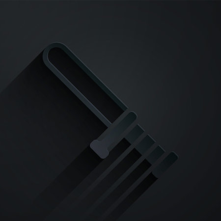 Paper cut Police rubber baton icon isolated on black background. Rubber truncheon. Police Bat. Police equipment. Paper art style. Vectorのイラスト素材