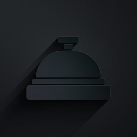 Paper cut Hotel service bell icon isolated on black background. Reception bell. Paper art style. Vectorのイラスト素材