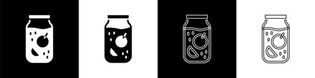 Set Jam jar icon isolated on black and white background. Vectorのイラスト素材
