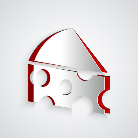 Paper cut Cheese icon isolated on grey background. Paper art style. Vectorのイラスト素材