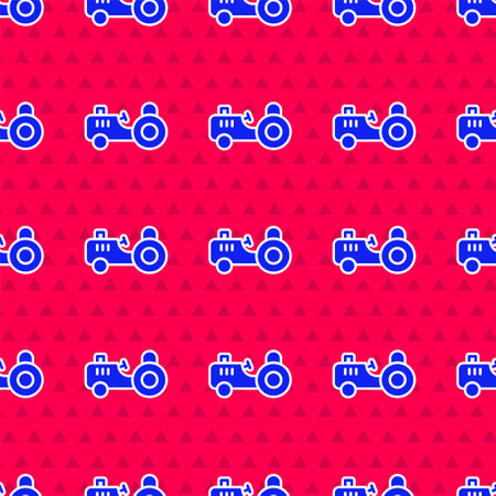 Blue Tractor icon isolated seamless pattern on red background. Vectorのイラスト素材