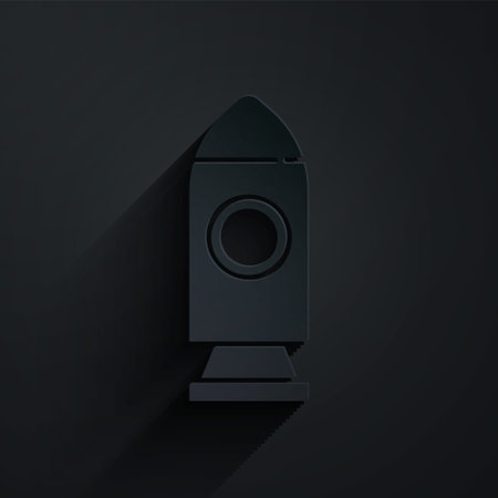 Paper cut Rocket ship icon isolated on black background. Space travel. Paper art style. Vectorのイラスト素材
