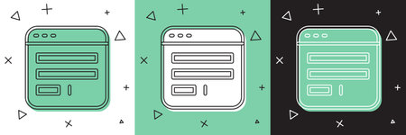 Set Browser window icon isolated on white and green, black background. Vector