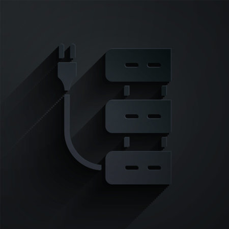 Paper cut Server icon isolated on black background. Adjusting app, service concept, setting options, maintenance, repair, fixing. Paper art style. Vectorのイラスト素材