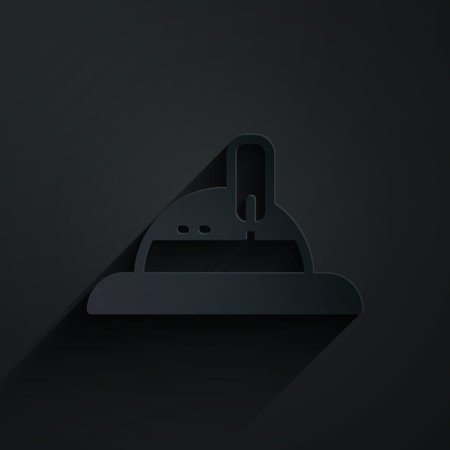 Paper cut Hunter hat icon isolated on black background. Plaid winter hat. Paper art style. Vectorのイラスト素材