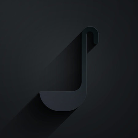 Paper cut Kitchen ladle icon isolated on black background. Cooking utensil. Cutlery spoon sign. Paper art style. Vectorのイラスト素材