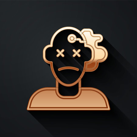 Gold Murder icon isolated on black background. Body, bleeding, corpse, bleeding icon. Concept of crime scene. Long shadow style. Vectorのイラスト素材