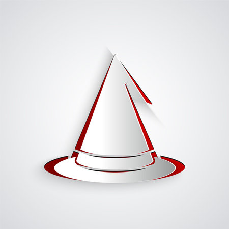 Paper cut Witch hat icon isolated on grey background. Happy Halloween party. Paper art style. Vectorのイラスト素材