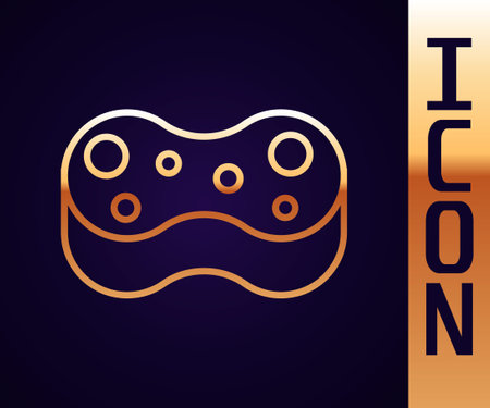 Gold line Sponge icon isolated on black background. Wisp of bast for washing dishes. Cleaning service  . Vectorのイラスト素材