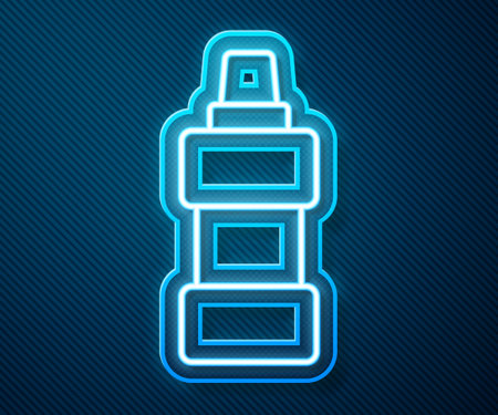 Glowing neon line Plastic bottle for laundry detergent, bleach, dishwashing liquid or another cleaning agent icon isolated on blue background. Vectorのイラスト素材