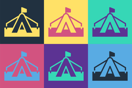 Pop art Tourist tent icon isolated on color background. Camping symbol. Vectorのイラスト素材