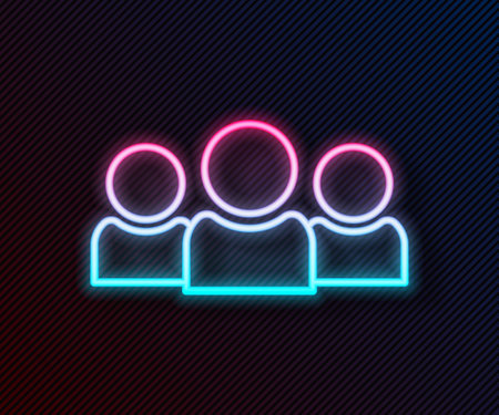 Glowing neon line Users group icon isolated on black background. Group of people icon. Business avatar symbol - users profile icon. Vectorのイラスト素材