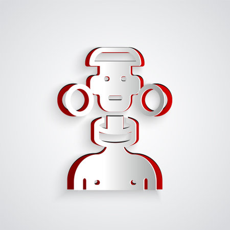 Paper cut African tribe male icon isolated on grey background. Paper art style. Vectorのイラスト素材