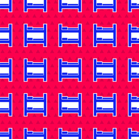 Blue Hotel room bed icon isolated seamless pattern on red background. Vectorのイラスト素材