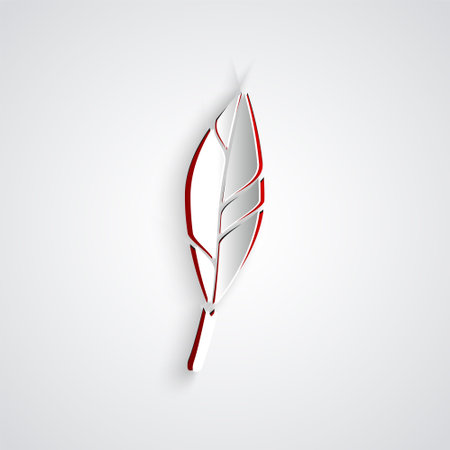 Paper cut Magic feather icon isolated on grey background. Paper art style. Vectorのイラスト素材