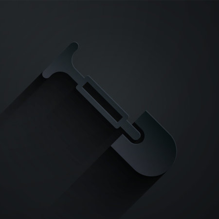 Paper cut Shovel icon isolated on black background. Gardening tool. Tool for horticulture, agriculture, farming. Paper art style. Vectorのイラスト素材