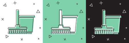 Set Mop and bucket icon isolated on white and green, black background. Cleaning service concept....